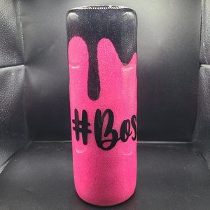 Black & Pink Dripping Glittered #Bossin 20 oz. Skinny Tumbler